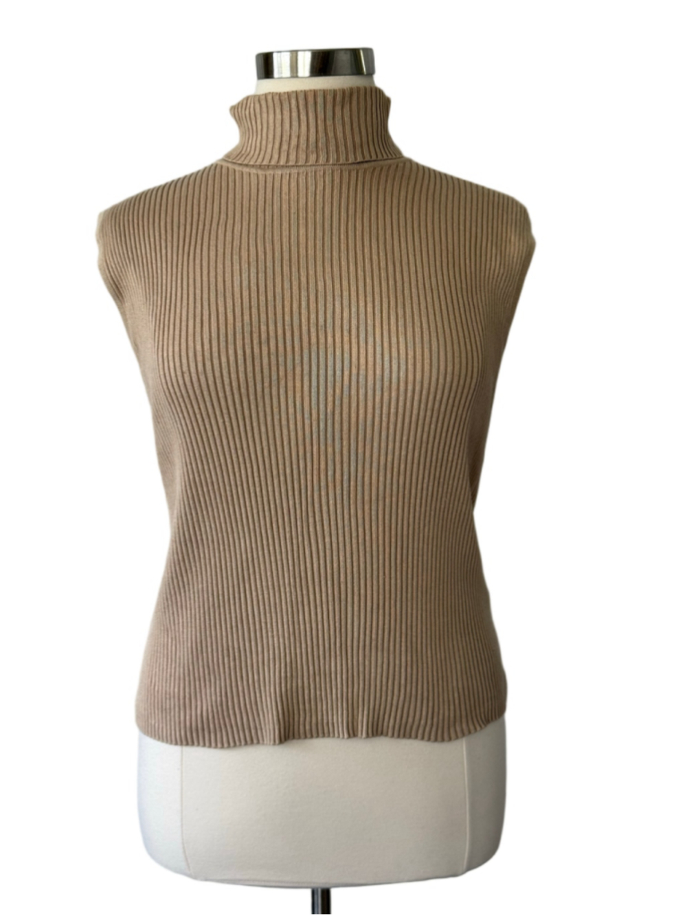 Chico's Sleeveless Ribbed Turtleneck Sweater, Camel, Size 16 (Chico’s 3)